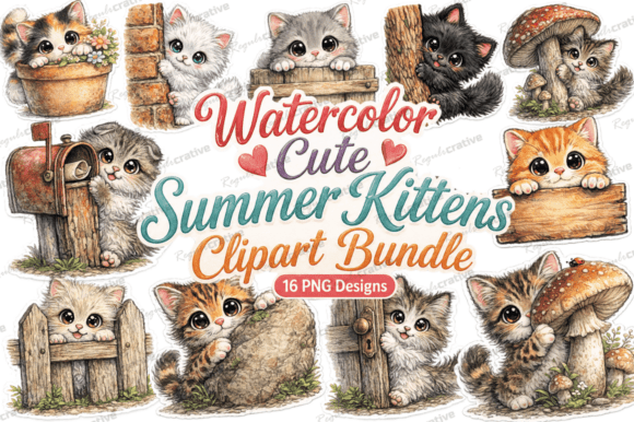 Download Watercolor Cute Summer Kittens Clipart - Cute Collection