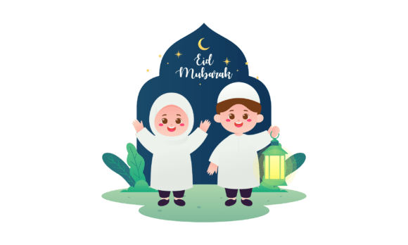 Download Eid Mubarak with Cute Kids Cartoon - Cute Collection