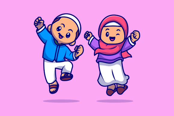 Download Cute Girl and Boy Moslem Celebrating Ied - Cute Collection