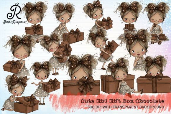 Download Cute Girl Gift Box Chocolate Clipart - Cute Collection