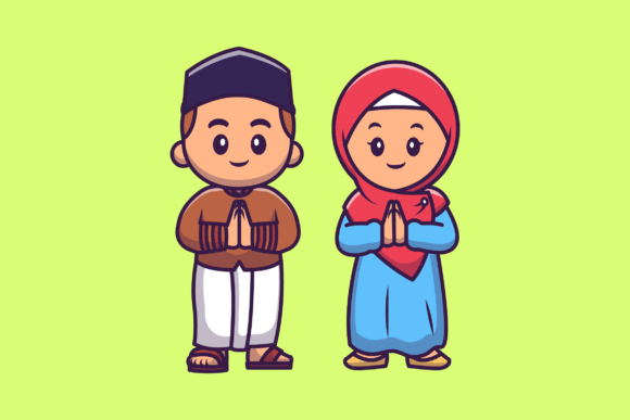 Download Cute Girl and Boy Moslem Celebrating Ied - Cute Collection