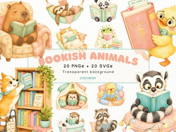 Download Bookish Cute Animals Watercolor Cliparts - Cute Collection